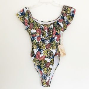 Cabana del Sol Ruffle Palm One Piece Swimsuit S